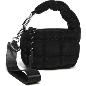 Women's Black Mini Quilted Wristlet Pouch Cute Charm Gift Puffer Evening Handbag